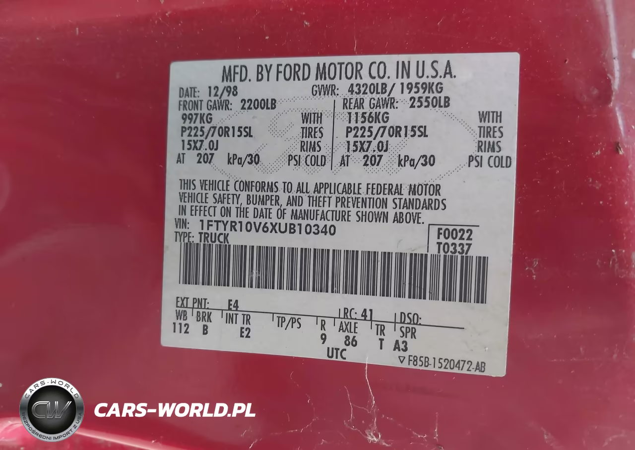 1999 Ford Ranger Xl-Xlt VIN:1FTYR10V6XUB10340 - 9