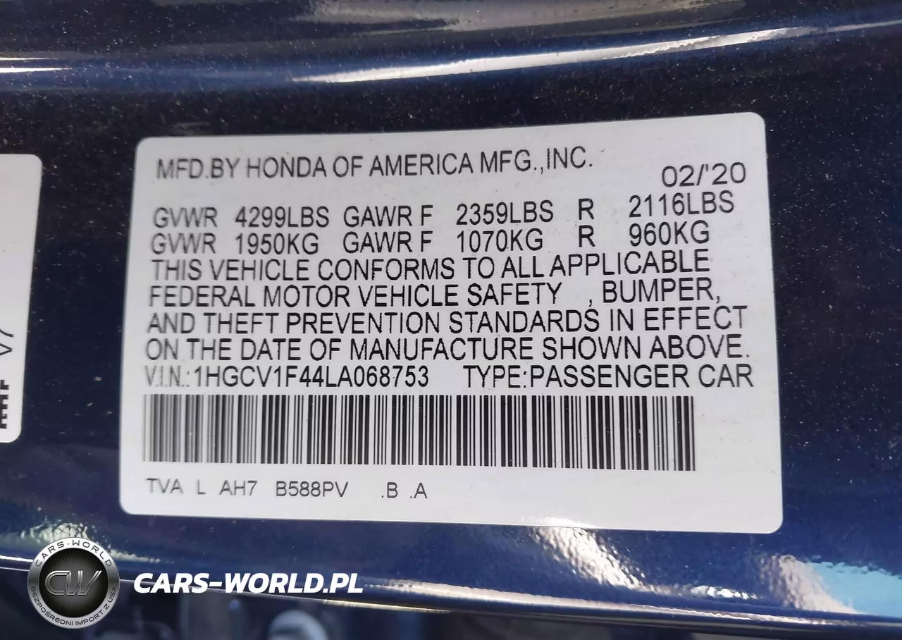 2020 Honda Accord Ex VIN:1HGCV1F44LA068753 - 9