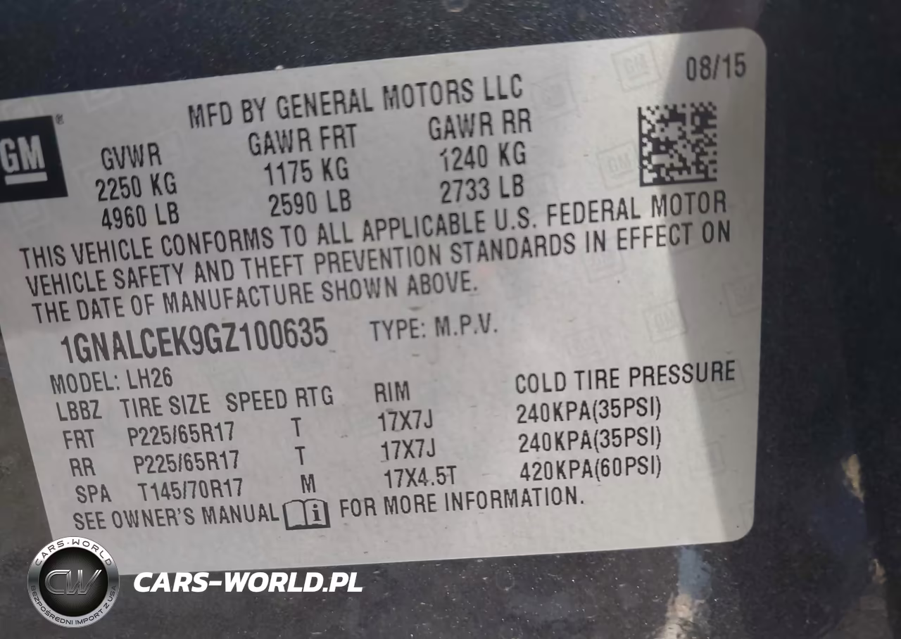 2016 Chevrolet Equinox Lt VIN:1GNALCEK9GZ100635 - 9