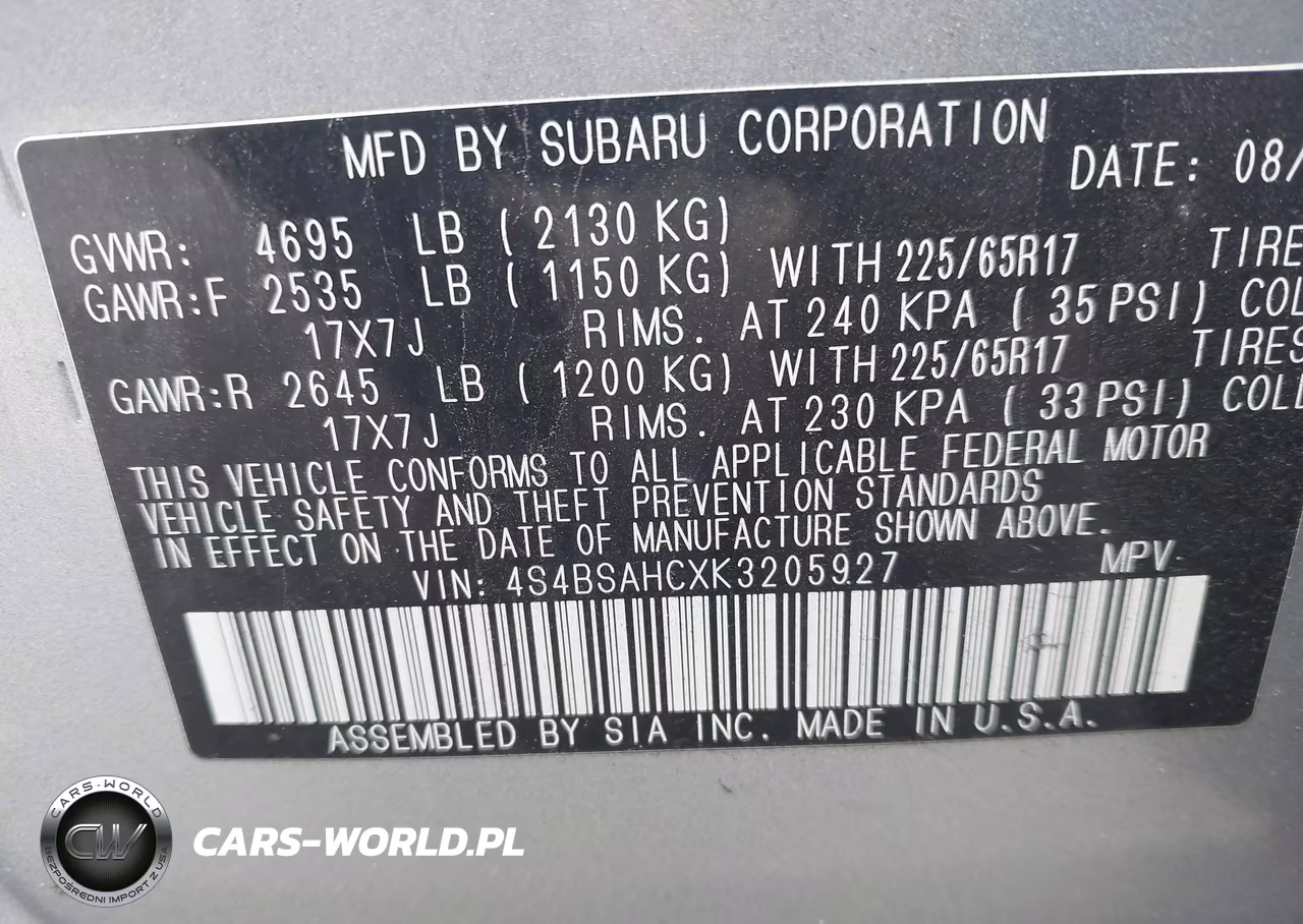 2019 Subaru Outback 2.5I Premium VIN:4S4BSAHCXK3205927 - 9