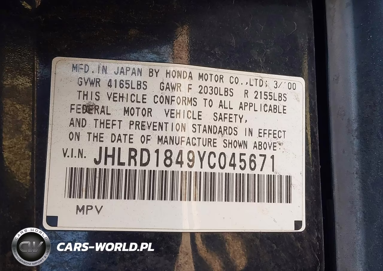 2000 Honda Cr-V Lx VIN:JHLRD1849YC045671 - 9