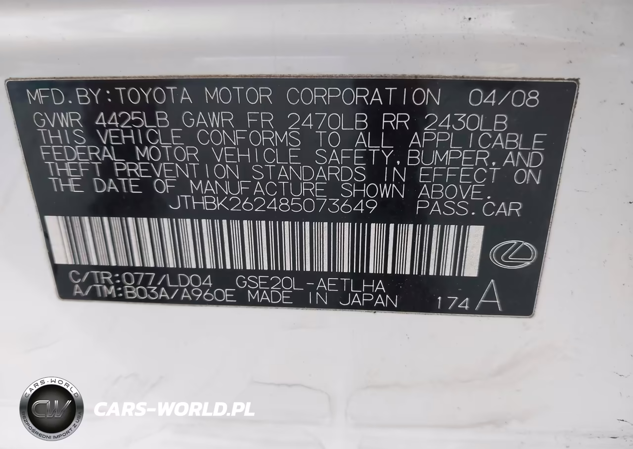 2008 Lexus Is 250 VIN:JTHBK262485073649 - 9
