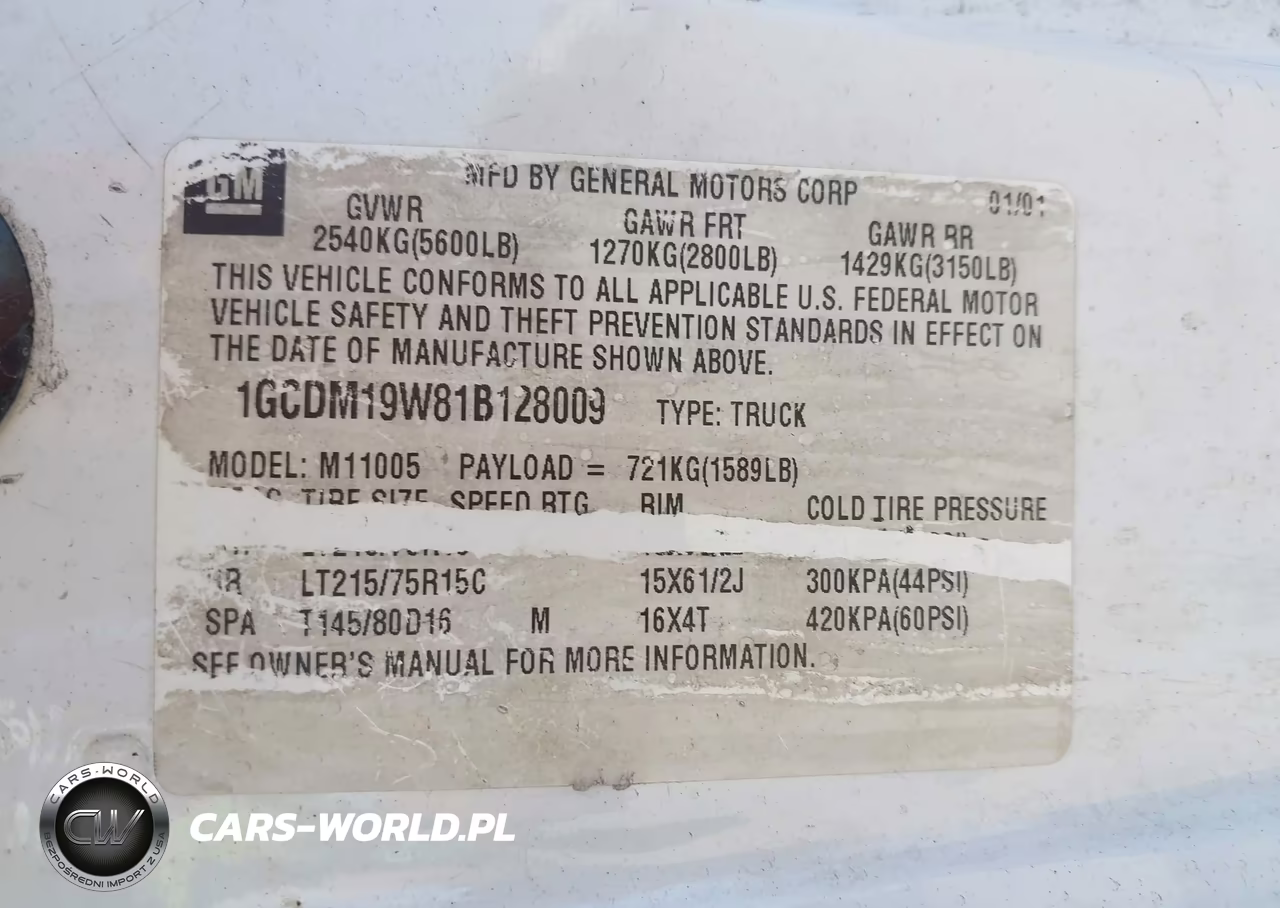 2001 Chevrolet Astro VIN:1GCDM19W81B128009 - 9