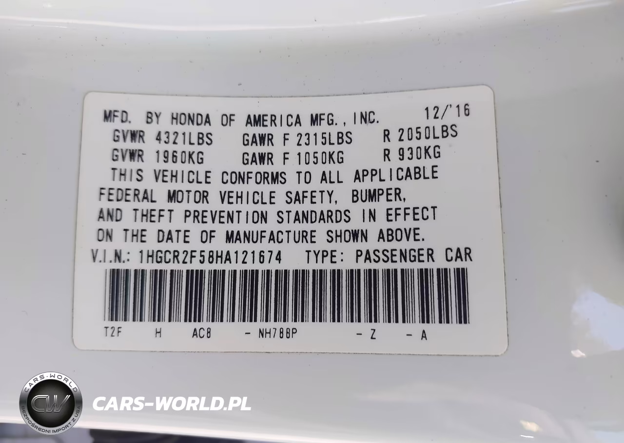 2017 Honda Accord Sport VIN:1HGCR2F58HA121674 - 9