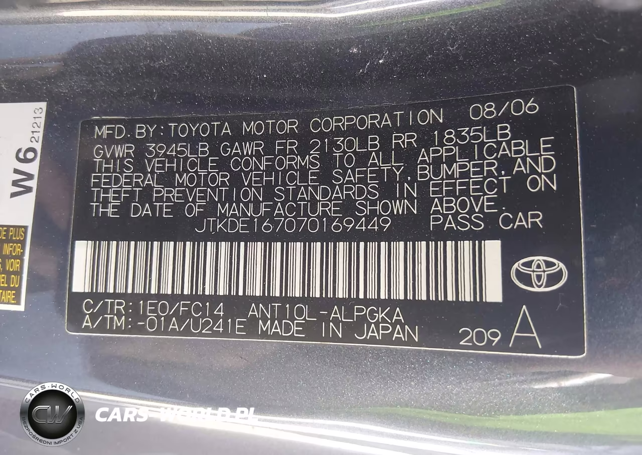 2007 Scion Tc VIN:JTKDE167070169449 - 9
