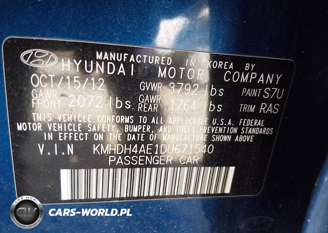 HYUNDAI ELANTRA GL VIN:KMHDH4AE1DU671540 - 9