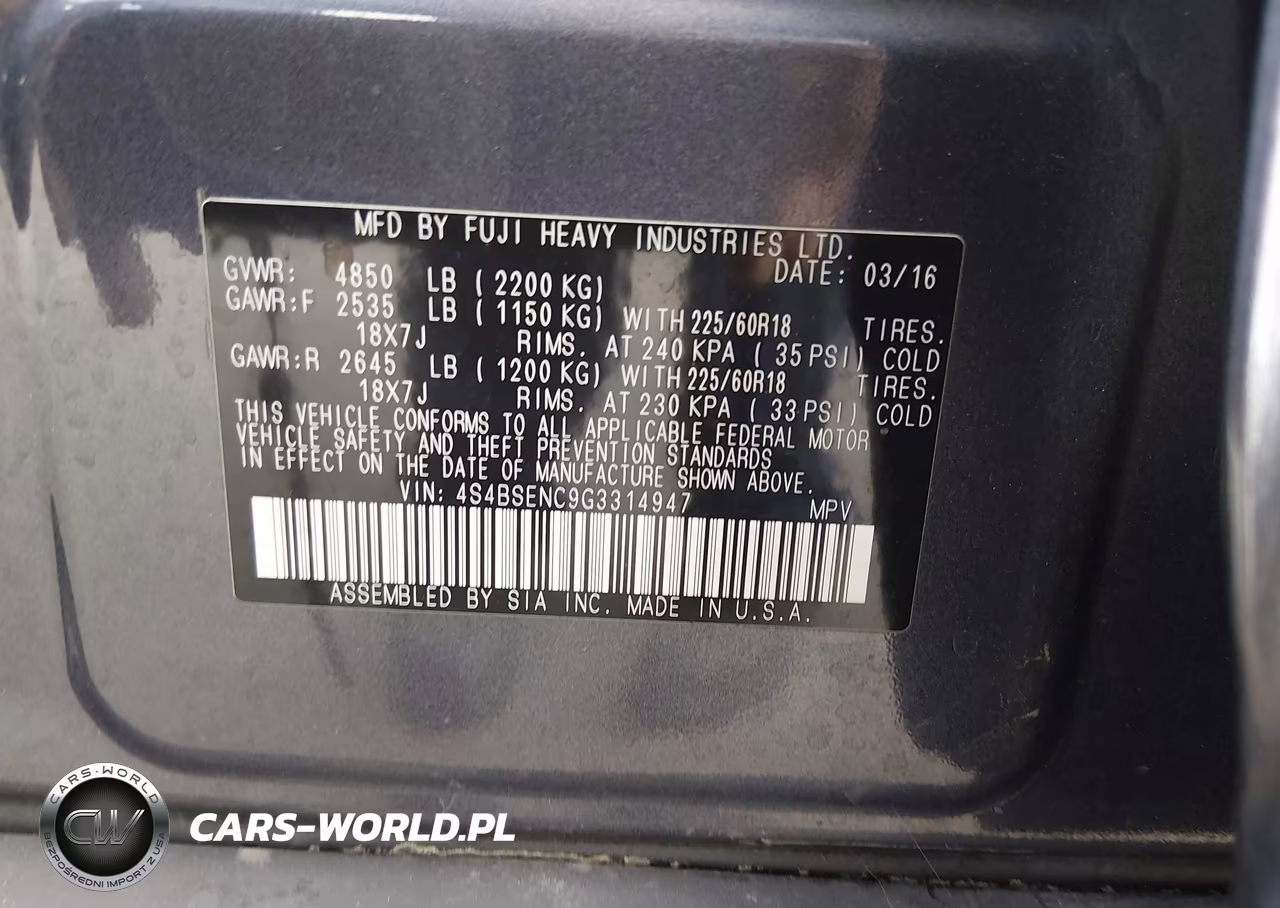 2016 Subaru Outback 3.6R Limited VIN:4S4BSENC9G3314947 - 17