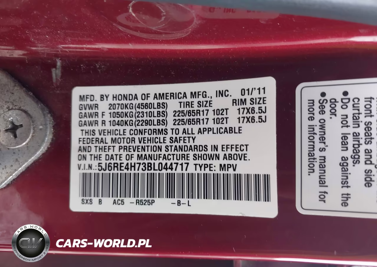 2011 Honda Cr-V Ex-L VIN:5J6RE4H73BL044717 - 9