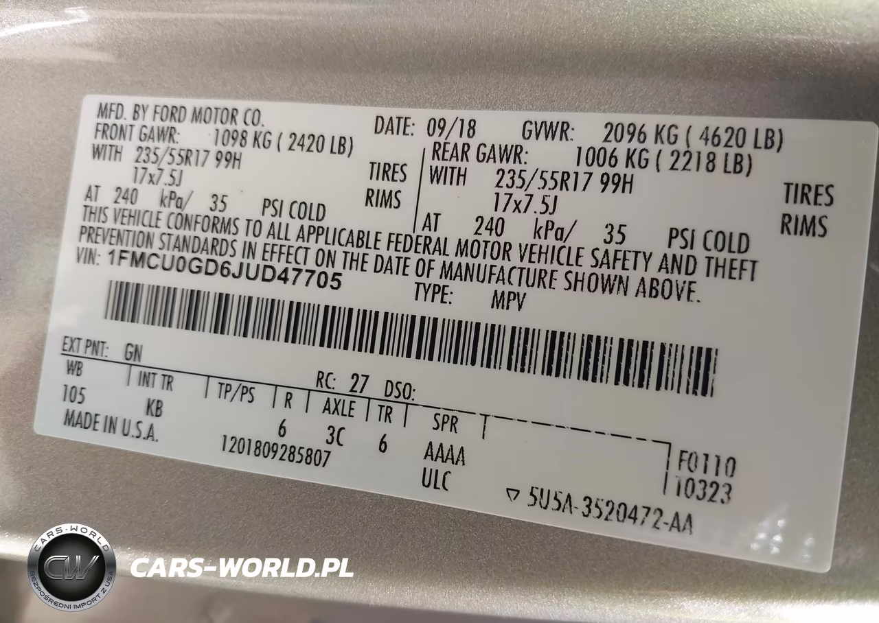 2018 Ford Escape Se VIN:1FMCU0GD6JUD47705 - 9