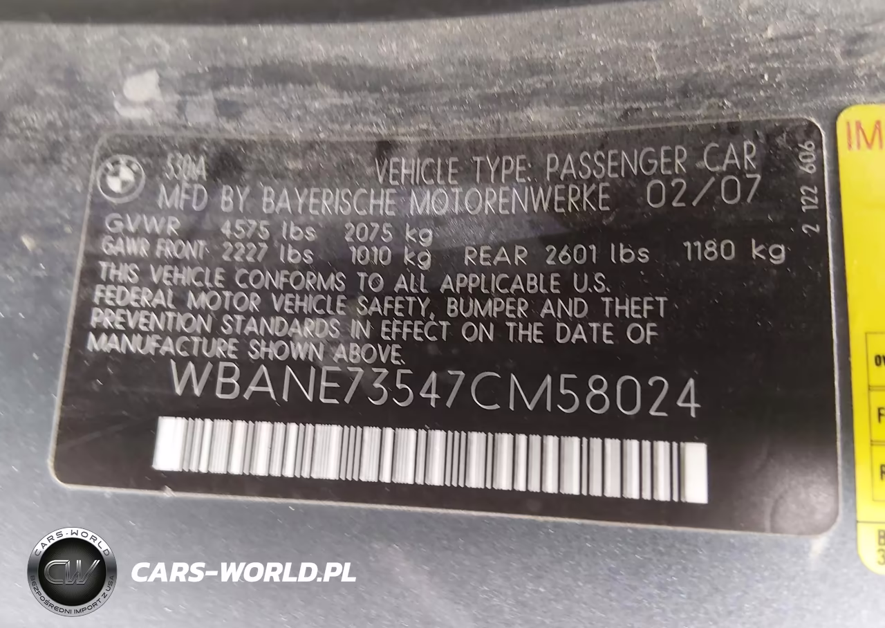 2007 BMW 530I VIN:WBANE73547CM58024 - 9