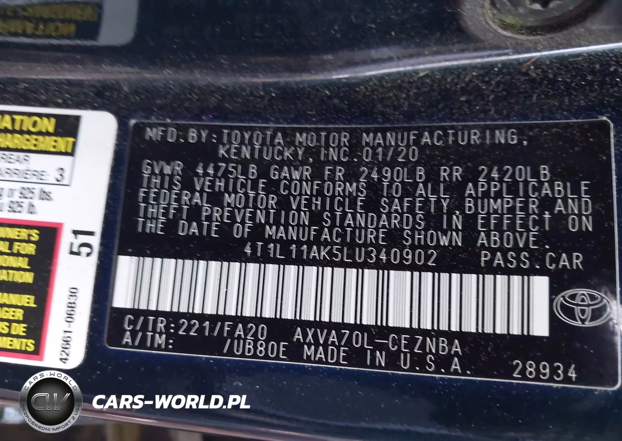 2020 Toyota Camry Le VIN:4T1L11AK5LU340902 - 9