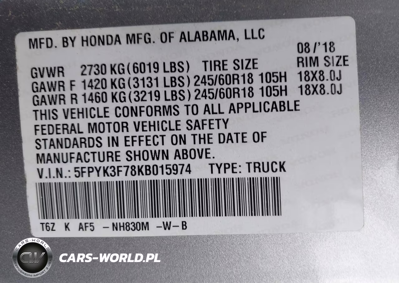 2019 Honda Ridgeline Rtl-E VIN:5FPYK3F78KB015974 - 9