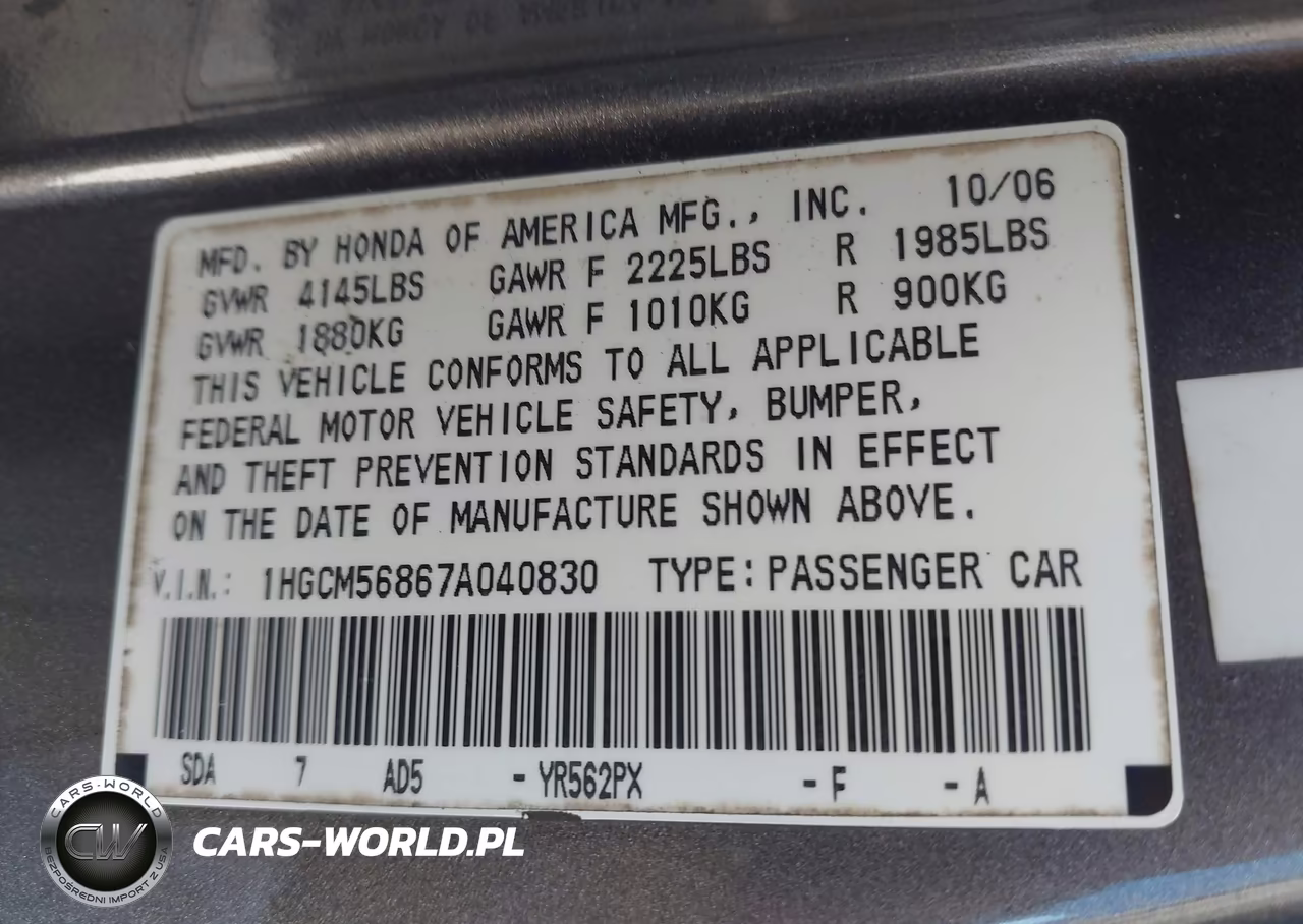 2007 Honda Accord 2.4 Ex VIN:1HGCM56867A040830 - 9