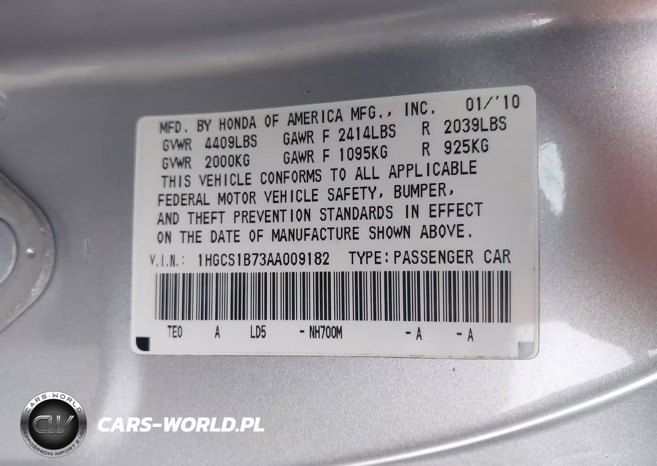 2010 Honda Accord 2.4 Ex VIN:1HGCS1B73AA009182 - 9