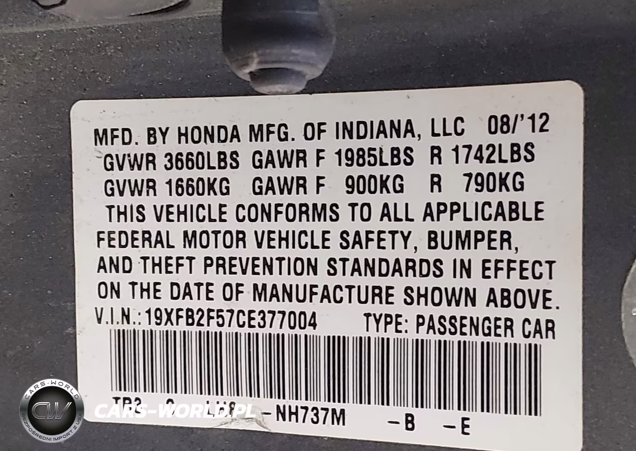 2012 Honda Civic Lx VIN:19XFB2F57CE377004 - 9