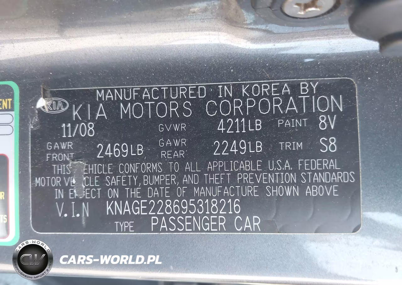 2009 Kia Optima Lx VIN:KNAGE228695318216 - 9