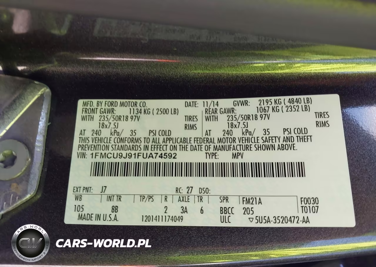 2015 Ford Escape Titanium VIN:1FMCU9J91FUA74592 - 9