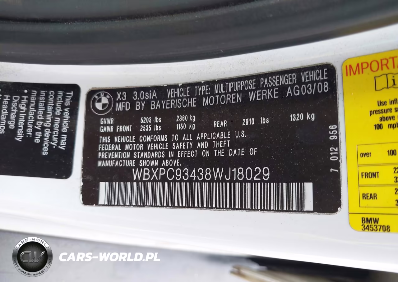 2008 BMW X3 3.0Si VIN:WBXPC93438WJ18029 - 9