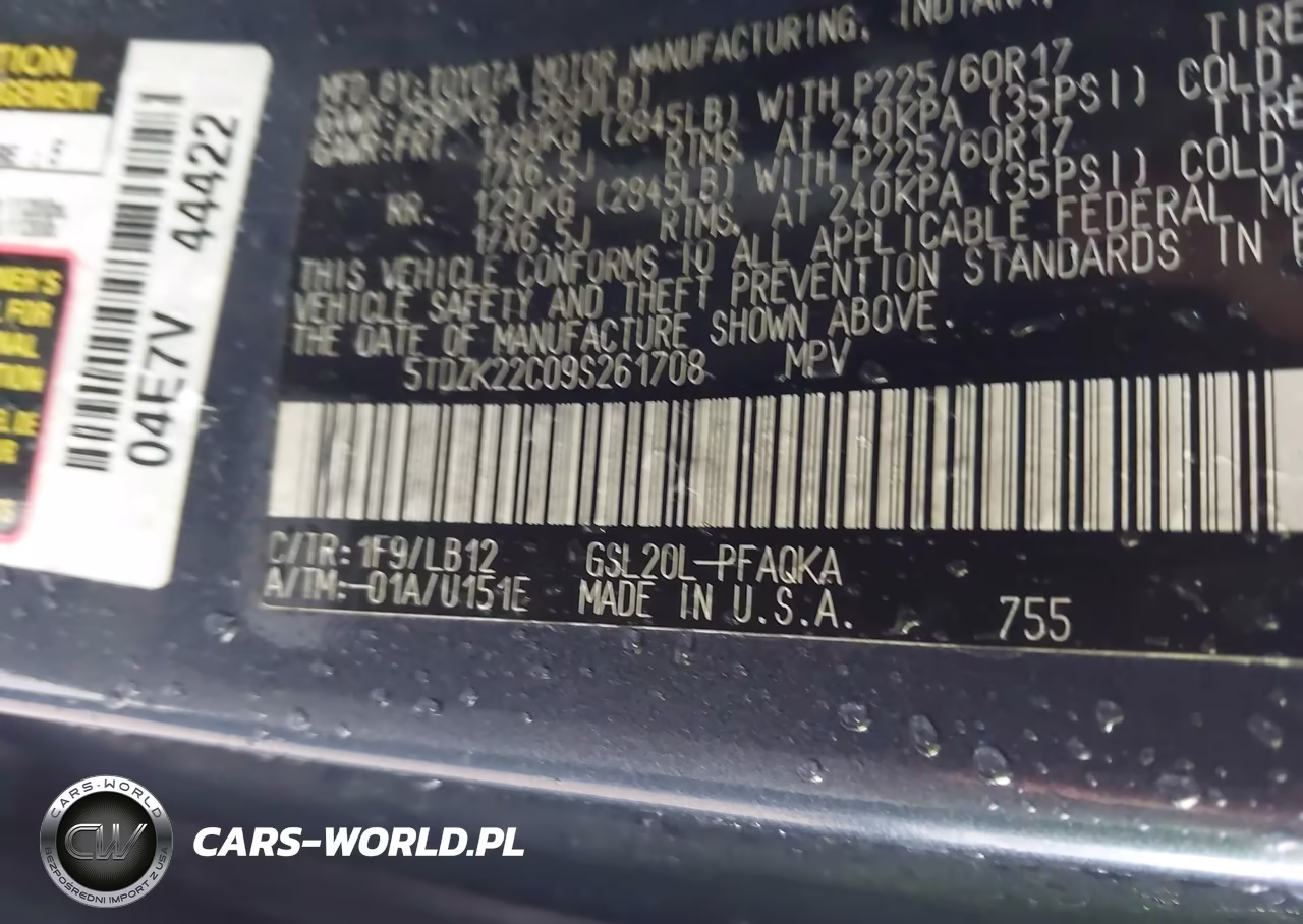 2009 Toyota Sienna Xle VIN:5TDZK22C09S261708 - 9