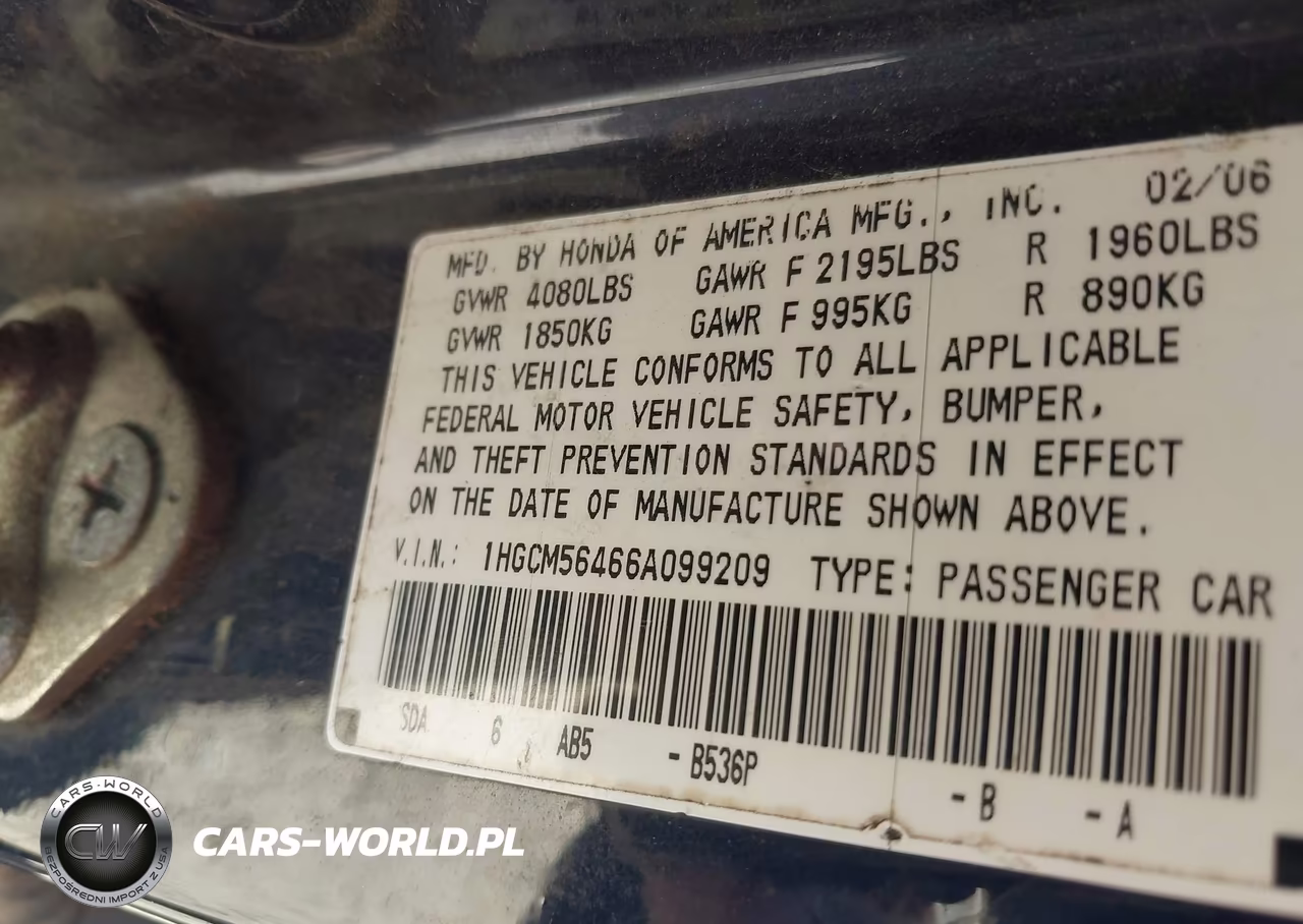 2006 Honda Accord 2.4 Lx VIN:1HGCM56466A099209 - 9