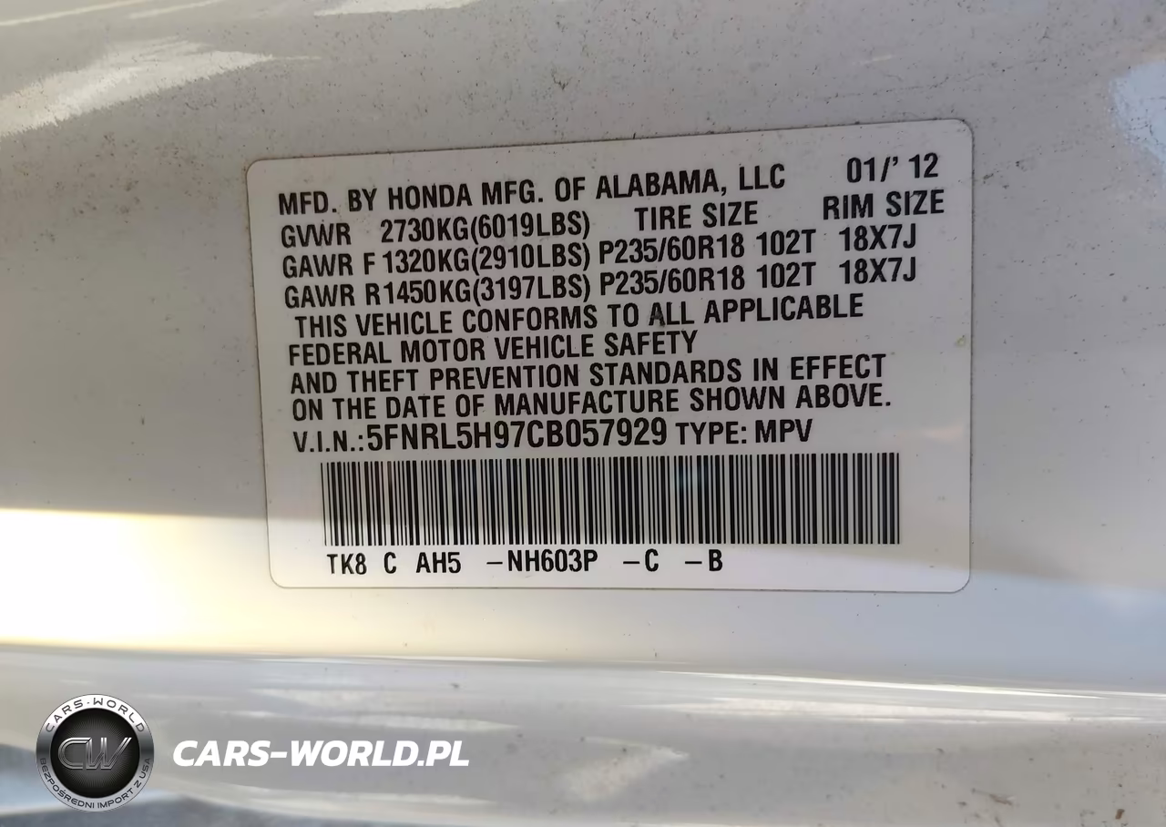2012 Honda Odyssey Touring-Touring Elite VIN:5FNRL5H97CB057929 - 9
