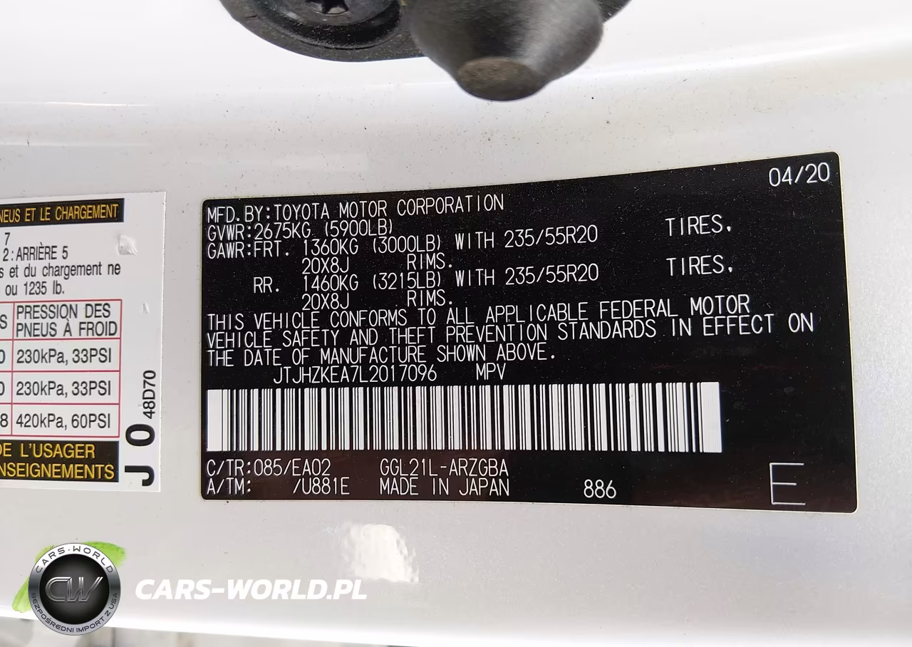 2020 Lexus Rx 350L VIN:JTJHZKEA7L2017096 - 9
