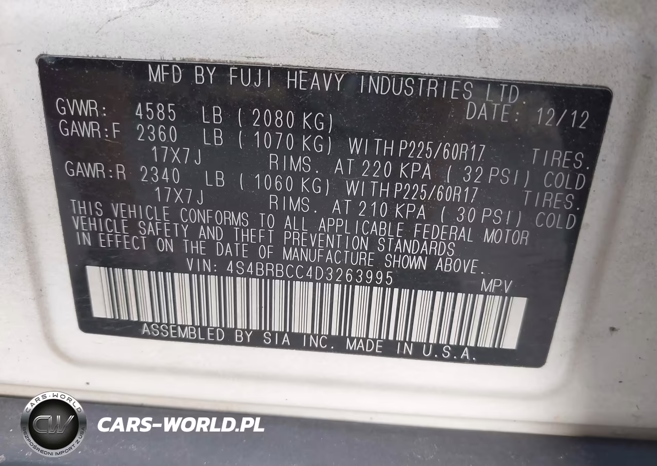 2013 Subaru Outback 2.5I Premium VIN:4S4BRBCC4D3263995 - 9