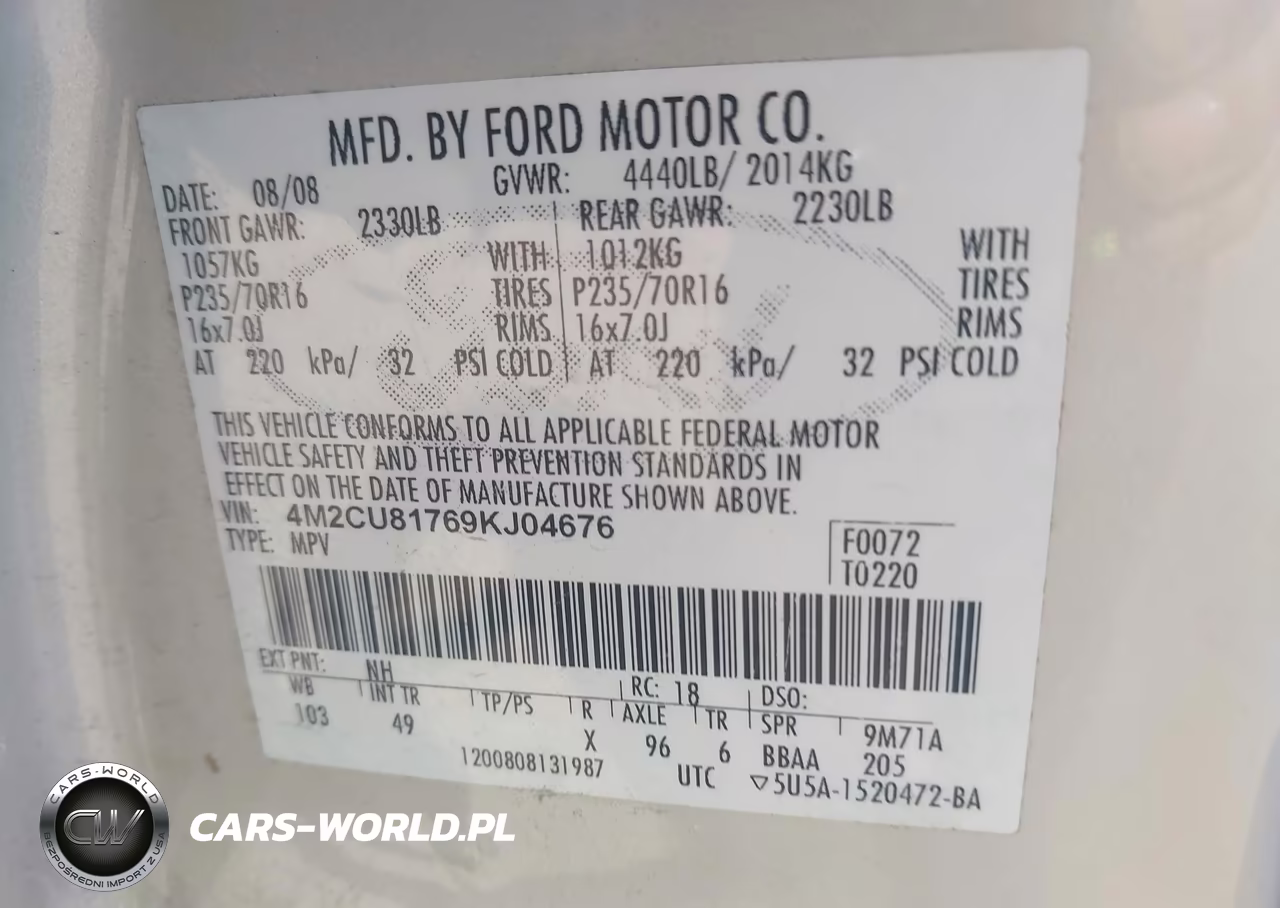 2009 Mercury Mariner I4 VIN:4M2CU81769KJ04676 - 9