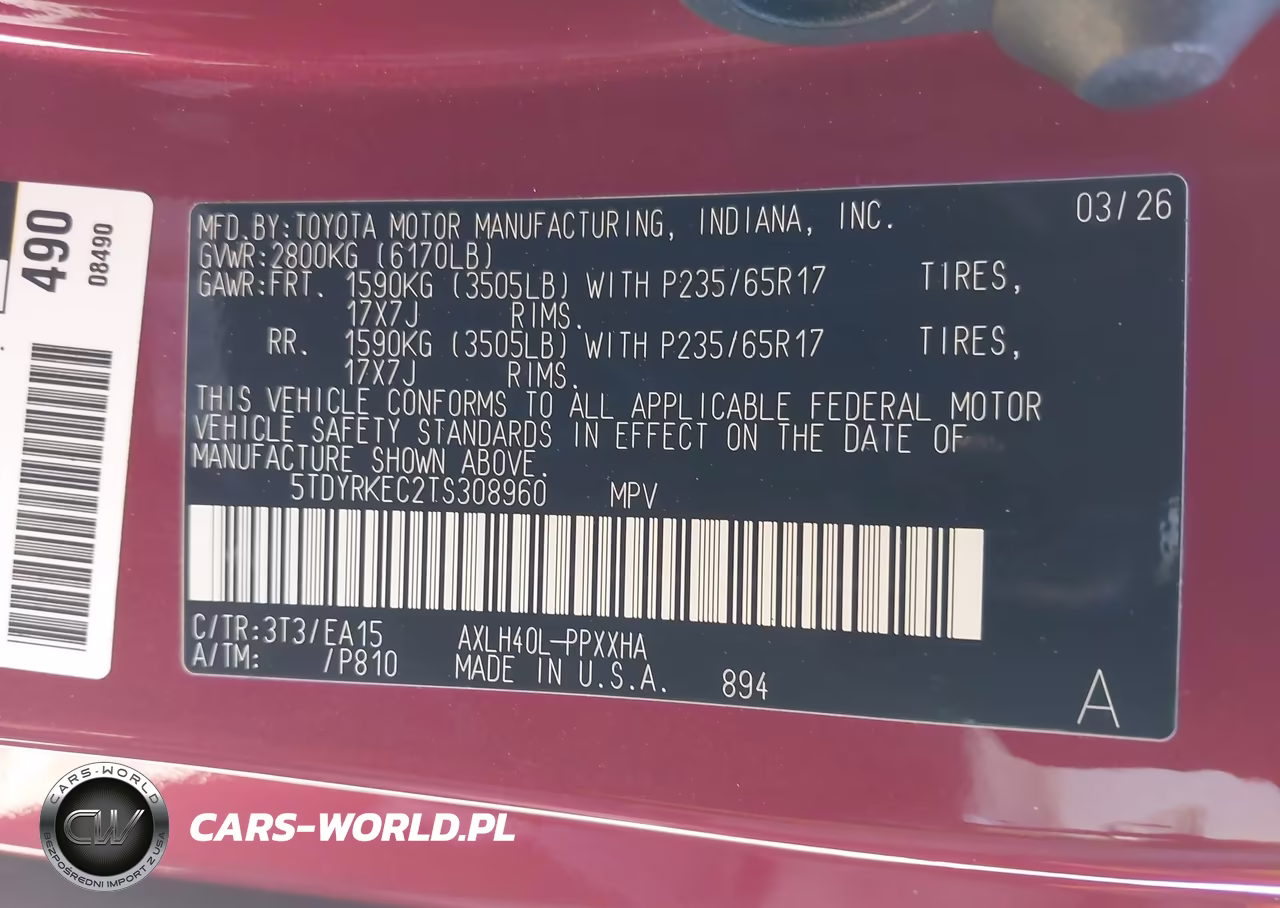 2026 Toyota Sienna Xle 8-Passenger VIN:5TDYRKEC2TS308960 - 9