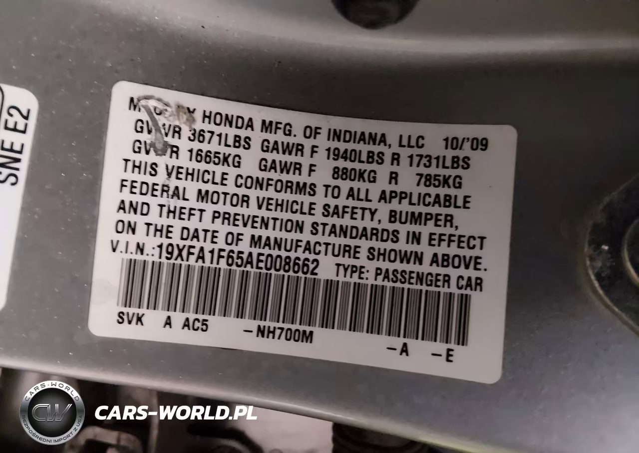 2010 Honda Civic Lx-S VIN:19XFA1F65AE008662 - 9