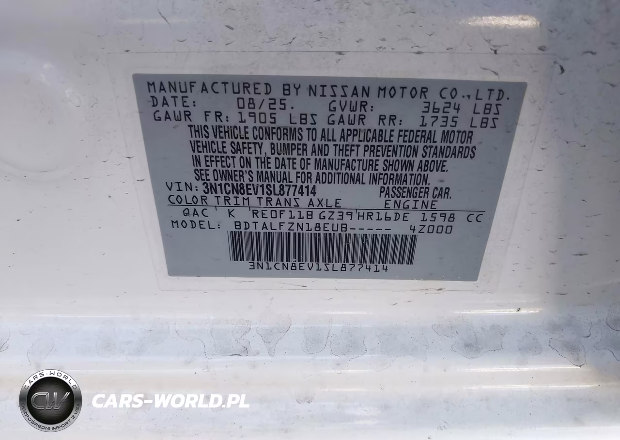 2025 Nissan Versa 1.6 Sv VIN:3N1CN8EV1SL877414 - 9
