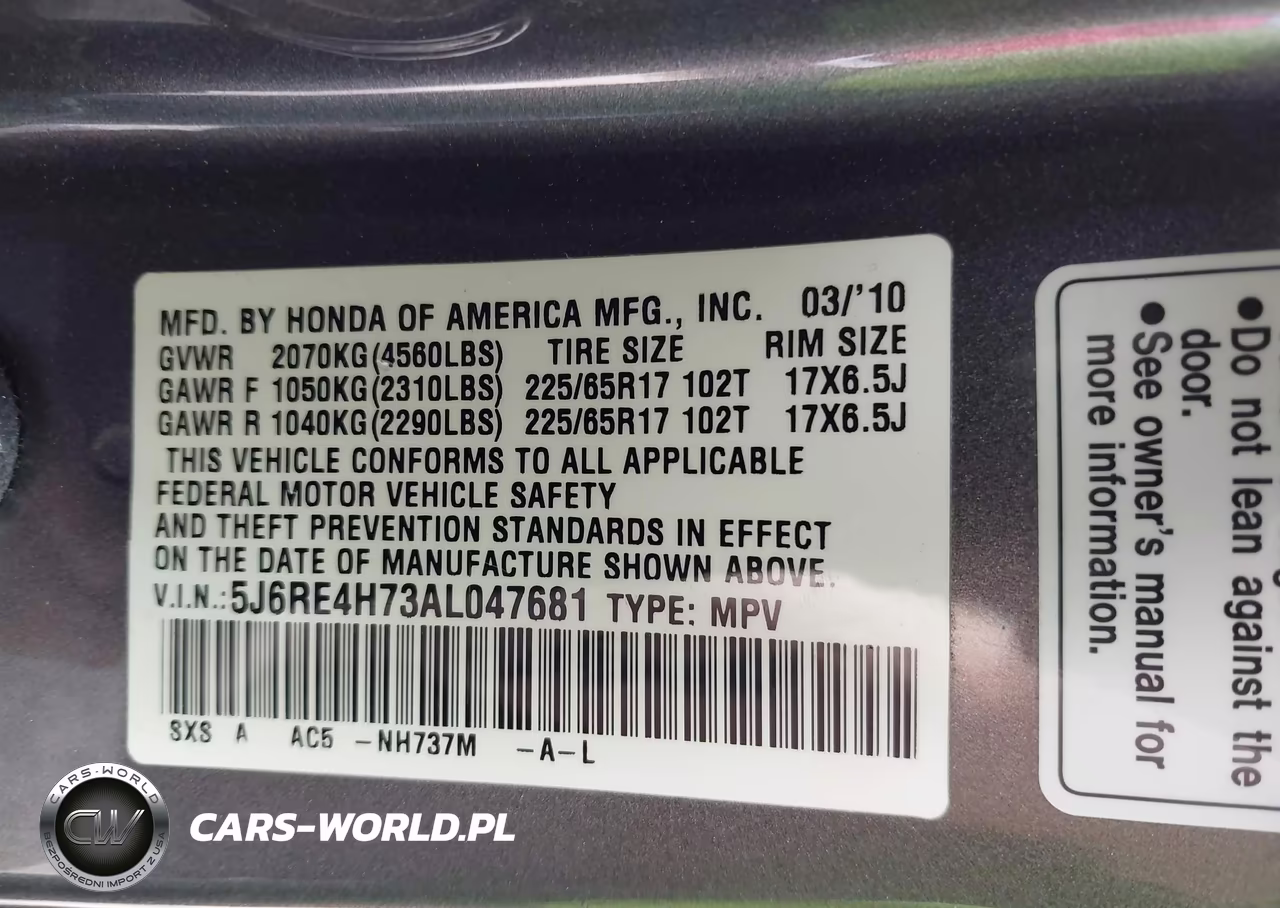 2010 Honda Cr-V Ex-L VIN:5J6RE4H73AL047681 - 9