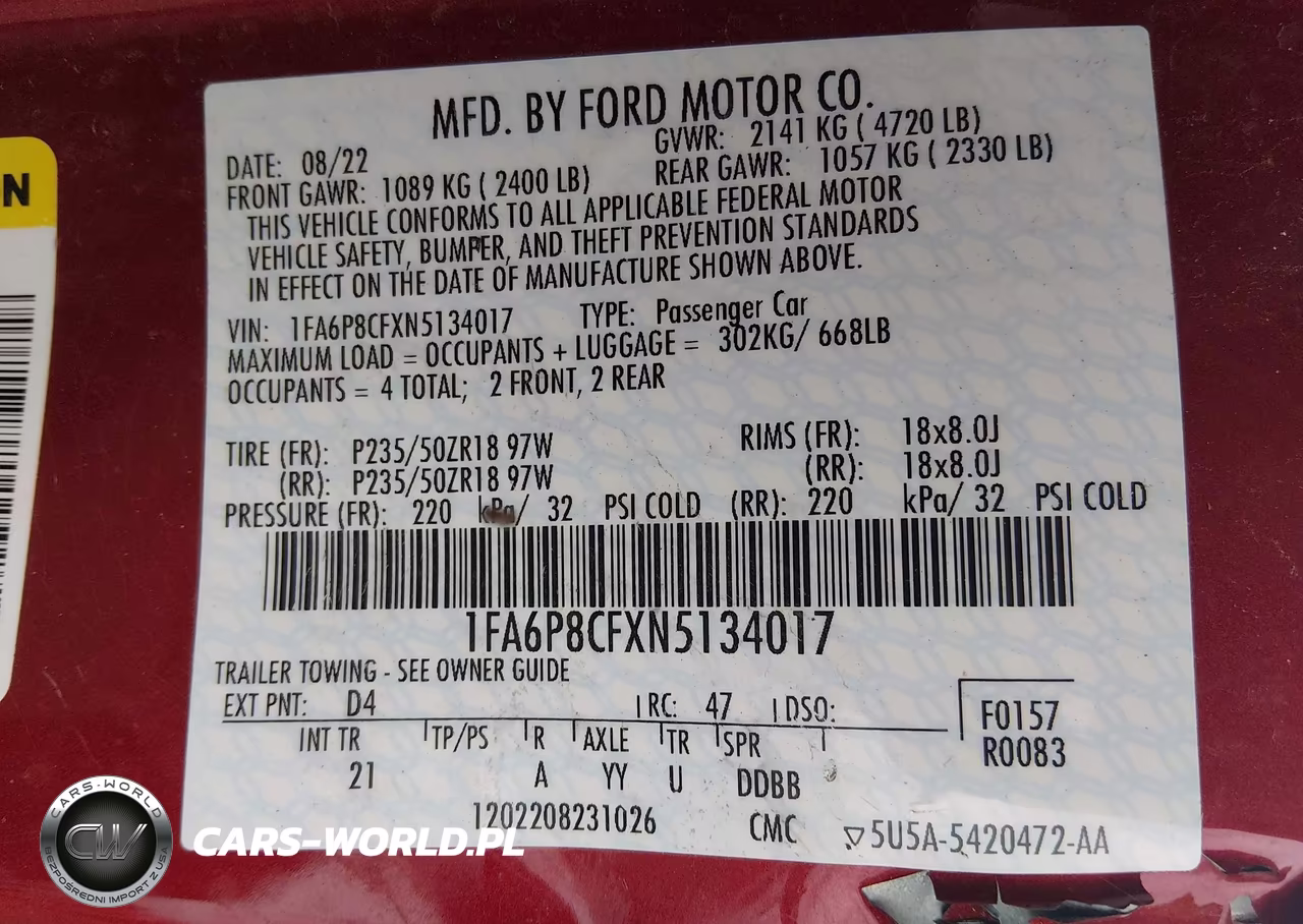 2022 Ford Mustang Gt Fastback VIN:1FA6P8CFXN5134017 - 9