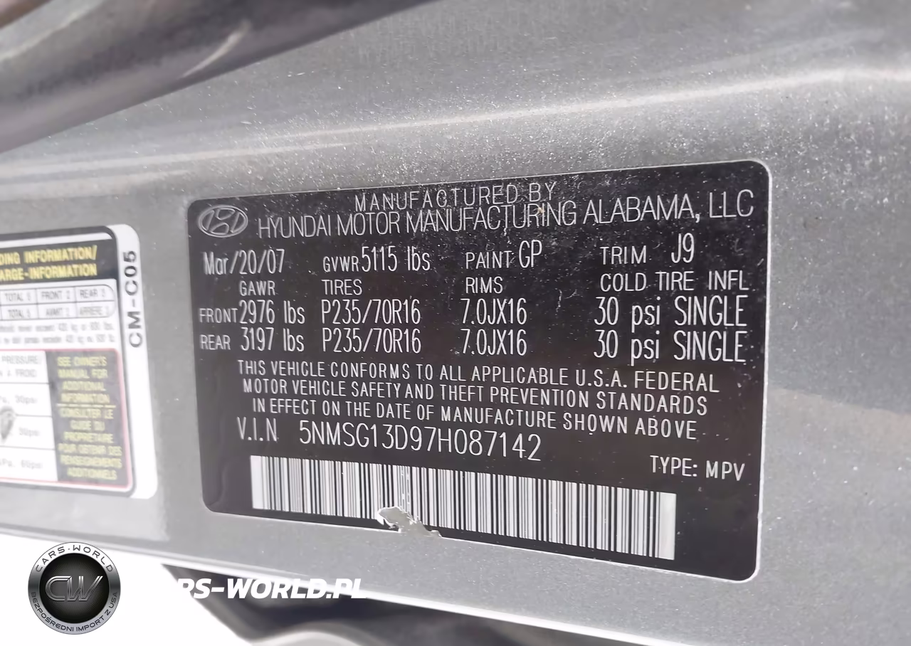 2007 Hyundai Santa Fe Gls VIN:5NMSG13D97H087142 - 9