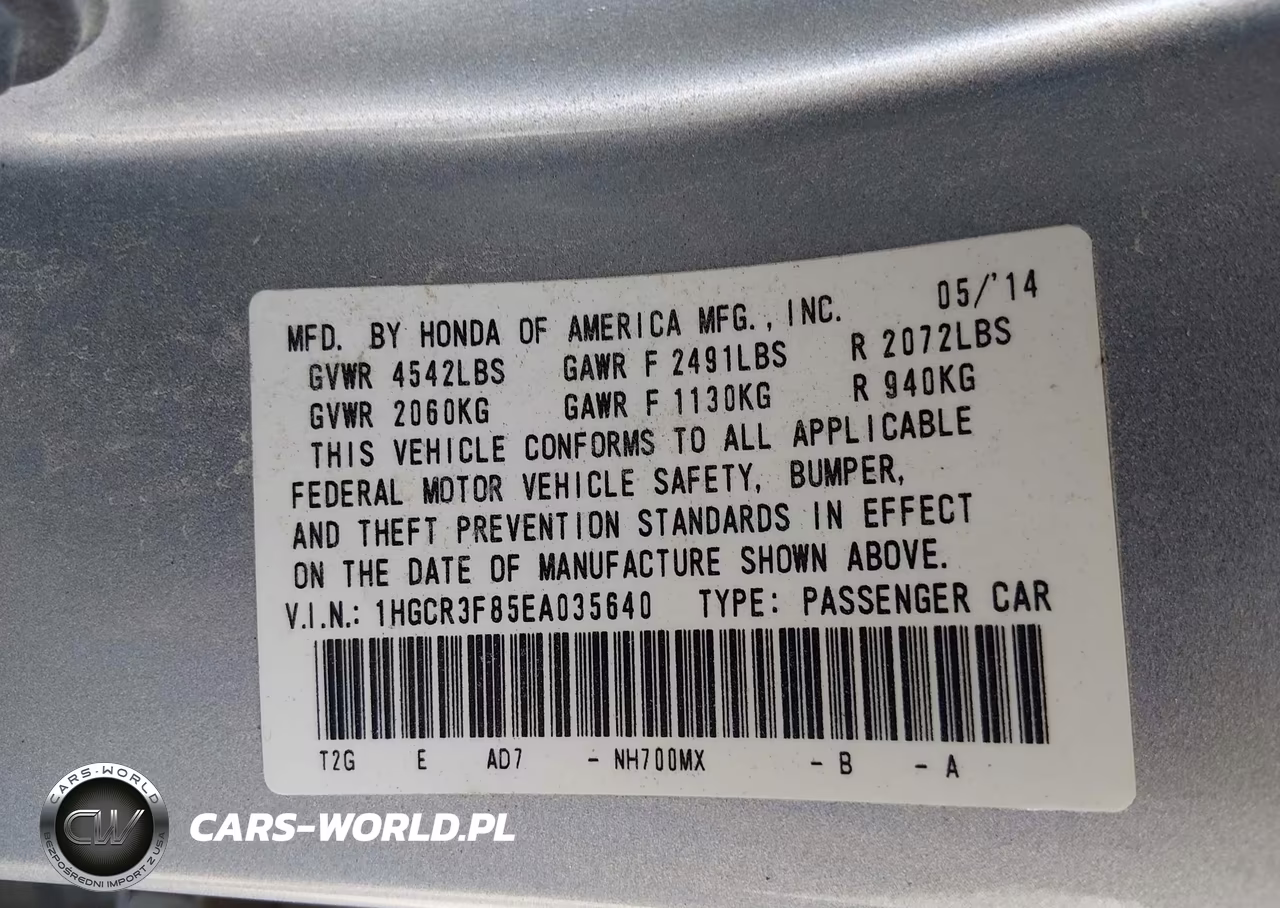 2014 Honda Accord Ex-L V-6 VIN:1HGCR3F85EA035640 - 9