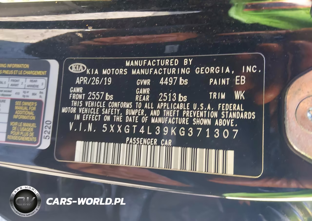 2019 Kia Optima Lx VIN:5XXGT4L39KG371307 - 9