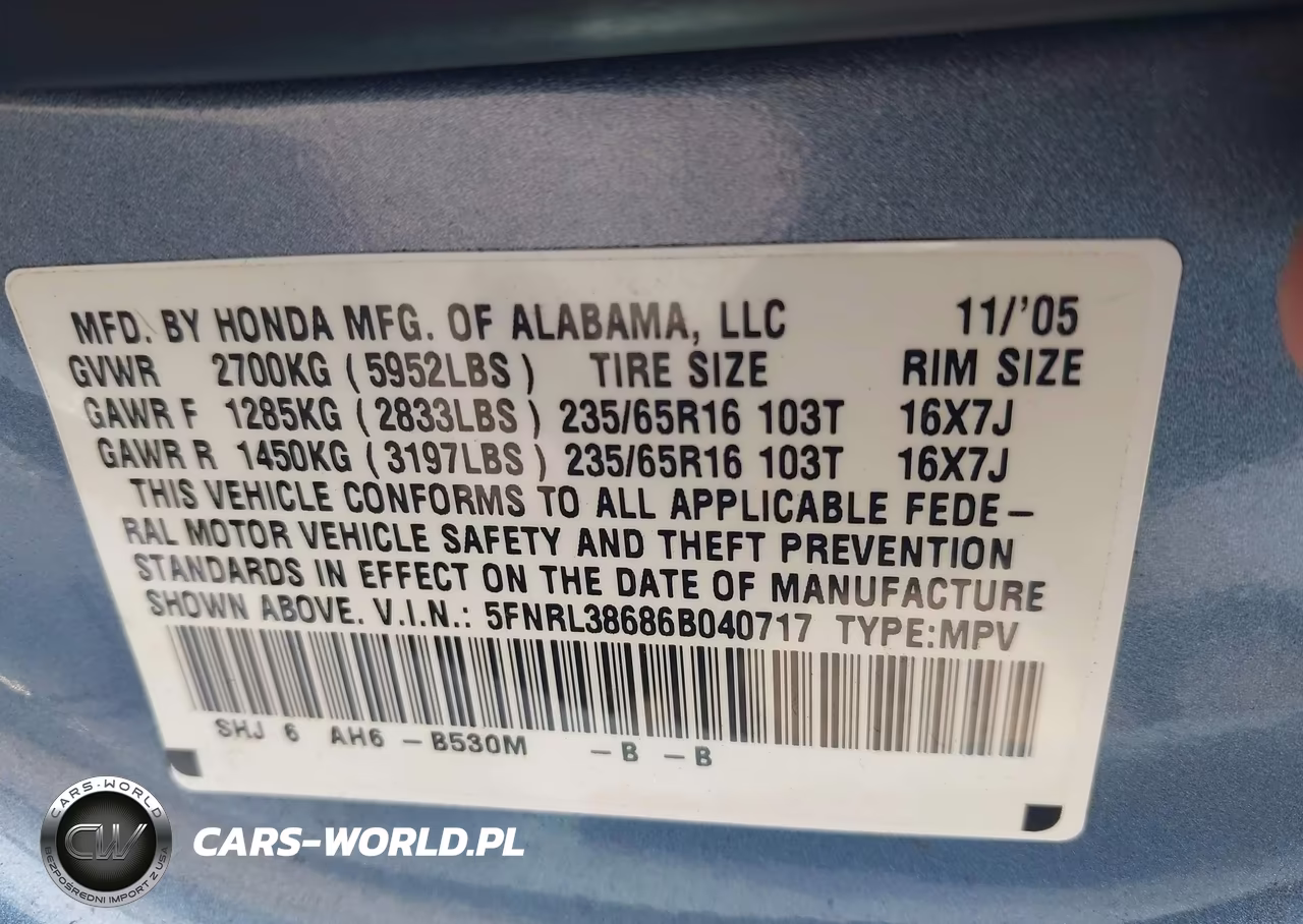 2006 Honda Odyssey Ex-L VIN:5FNRL38686B040717 - 9