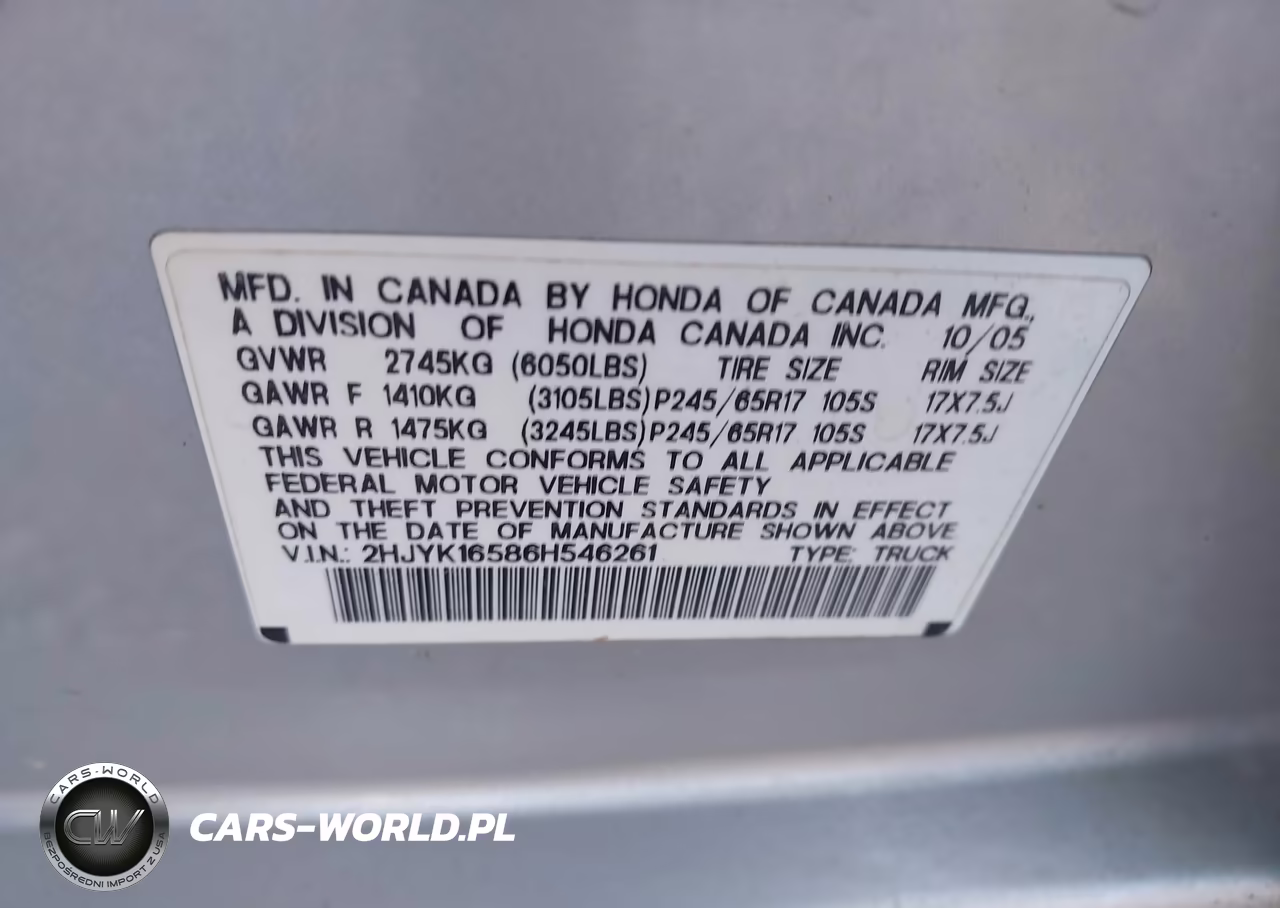 2006 Honda Ridgeline Rtl VIN:2HJYK16586H546261 - 9