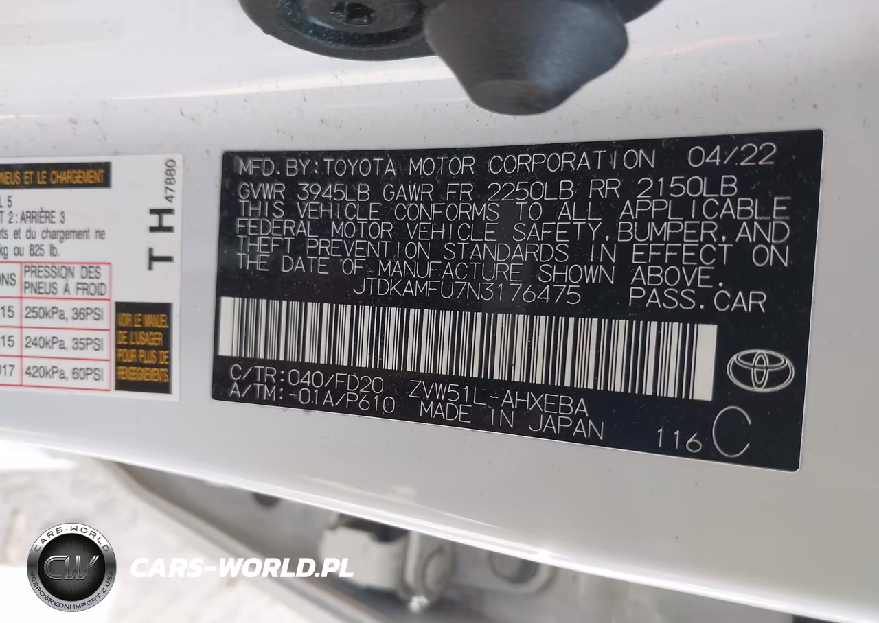 2022 Toyota Prius Le VIN:JTDKAMFU7N3176475 - 9