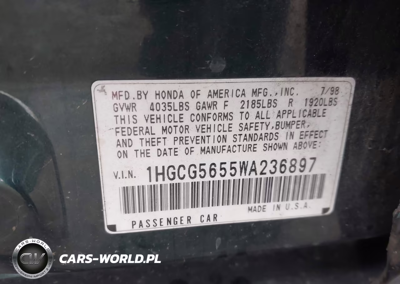 1998 Honda Accord Ex VIN:1HGCG5655WA236897 - 9