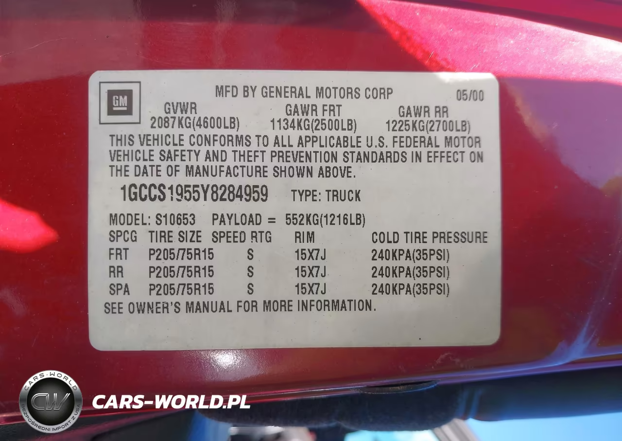 2000 Chevrolet S-10 Ls VIN:1GCCS1955Y8284959 - 9