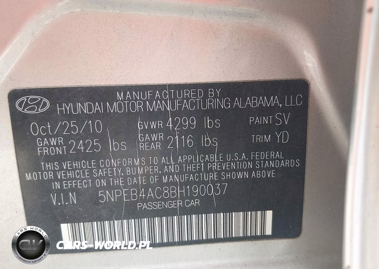 2011 Hyundai Sonata Gls VIN:5NPEB4AC8BH190037 - 9