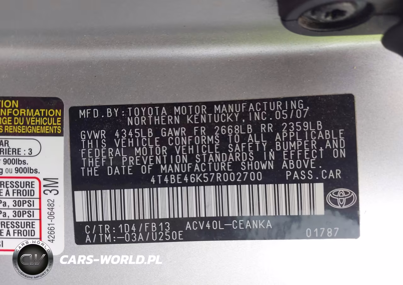 2007 Toyota Camry Ce VIN:4T4BE46K57R002700 - 9