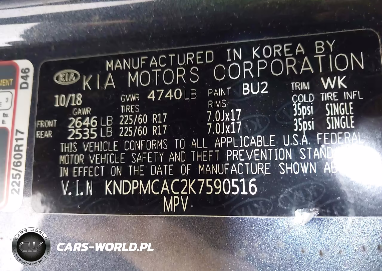 2019 Kia Sportage Lx VIN:KNDPMCAC2K7590516 - 9