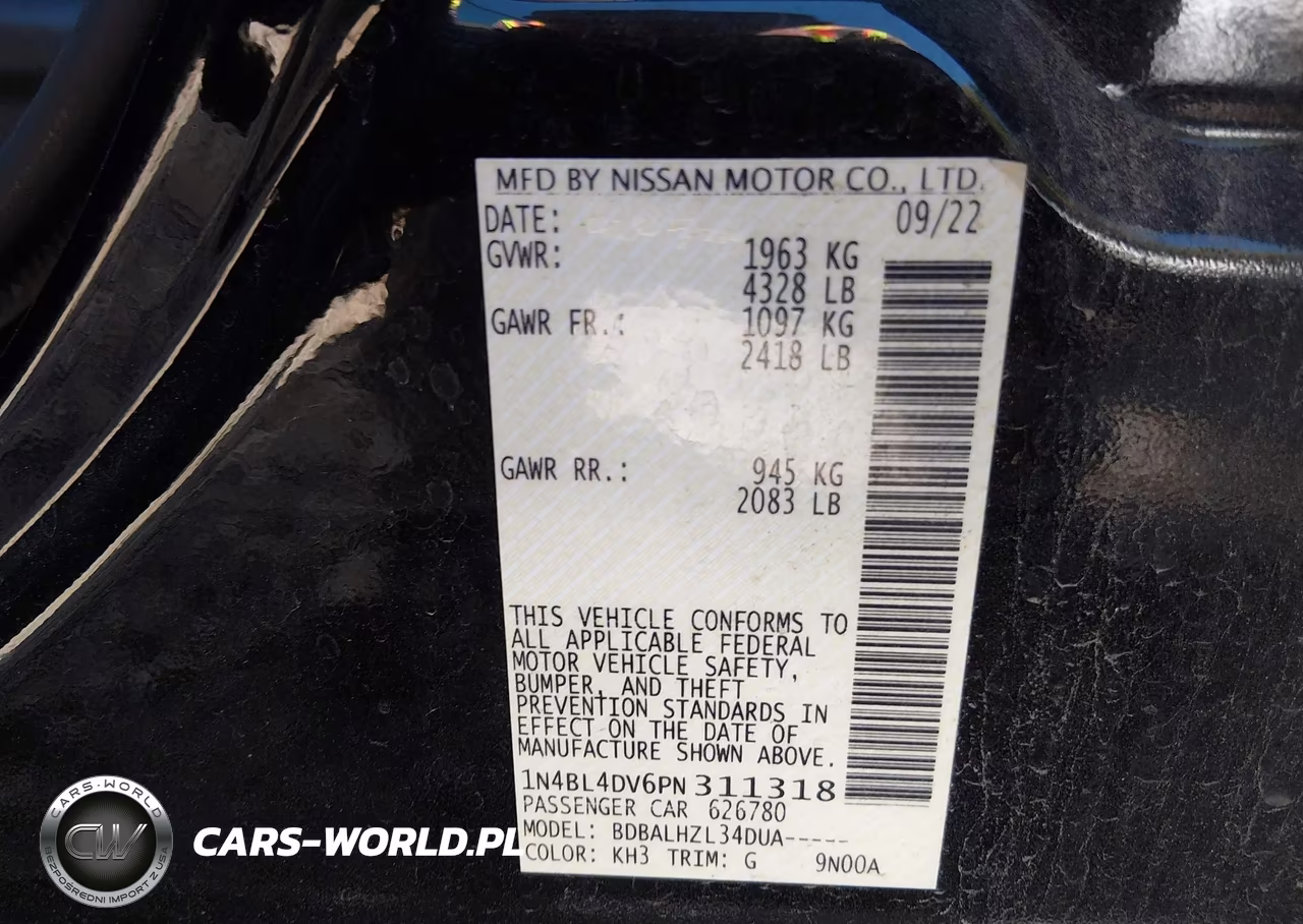 2023 Nissan Altima Sv Fwd VIN:1N4BL4DV6PN311318 - 9