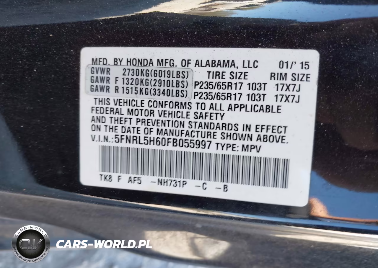2015 Honda Odyssey Ex-L VIN:5FNRL5H60FB055997 - 9