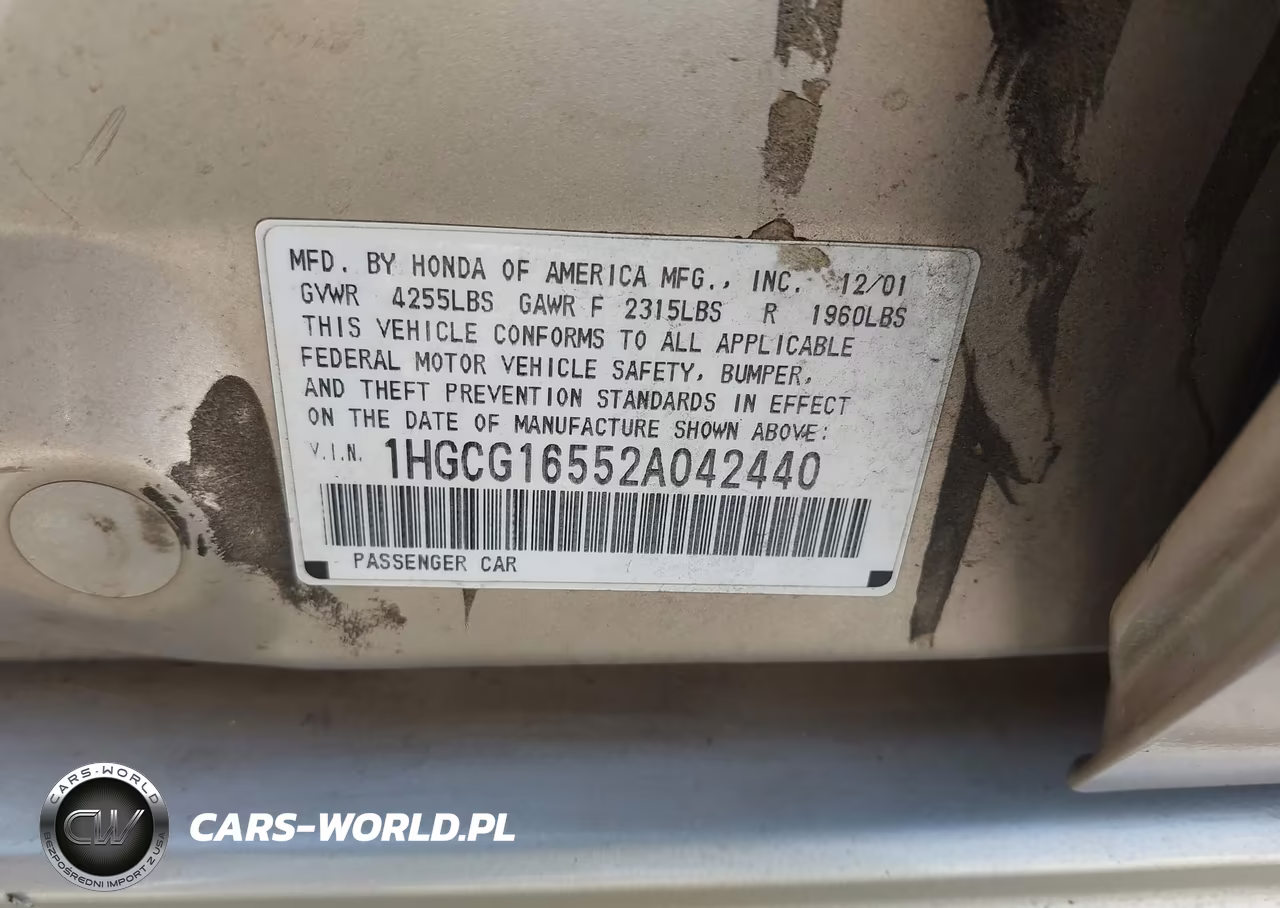 2002 Honda Accord 3.0 Ex VIN:1HGCG16552A042440 - 9