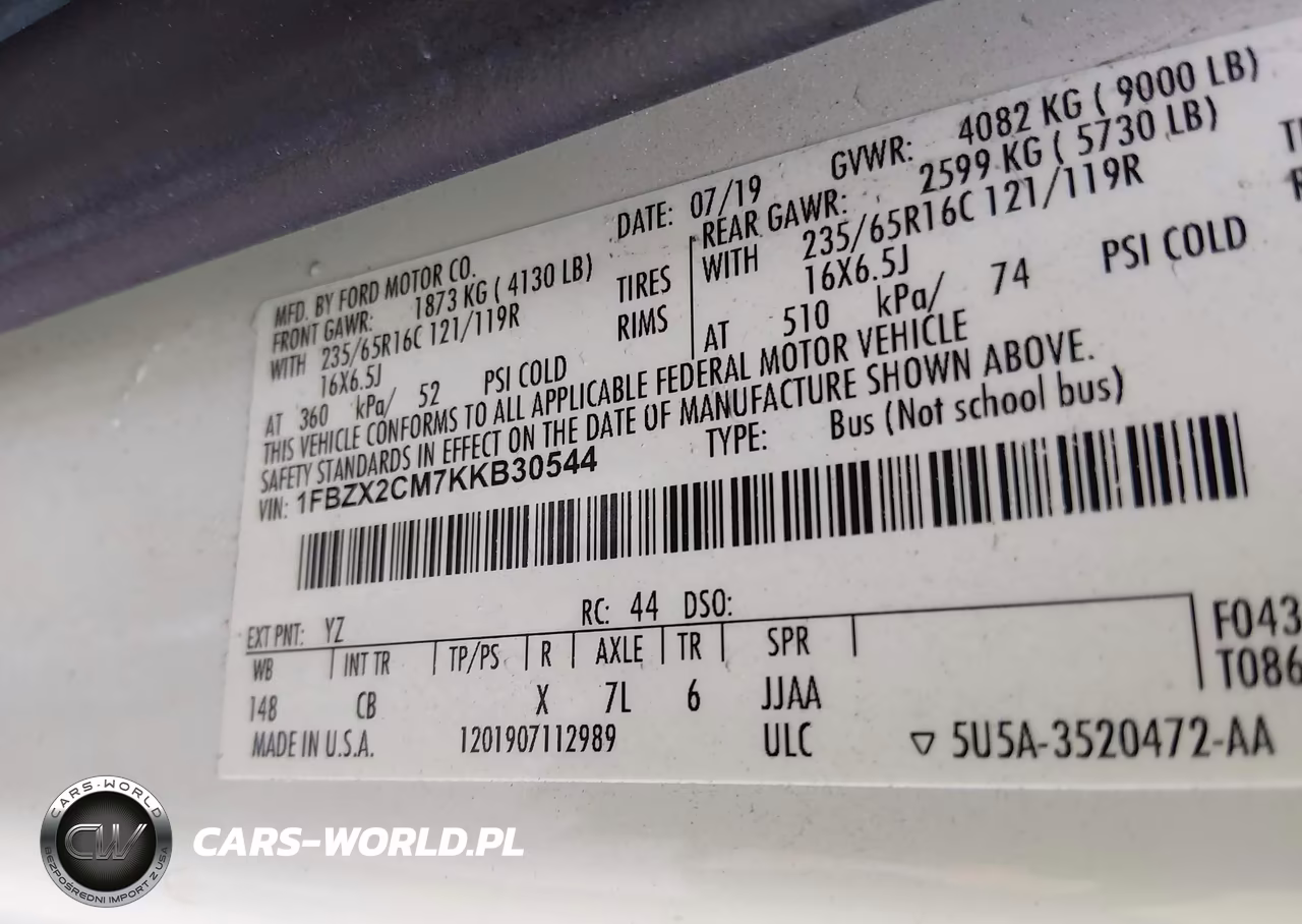 2019 Ford Transit-350 Xlt VIN:1FBZX2CM7KKB30544 - 9