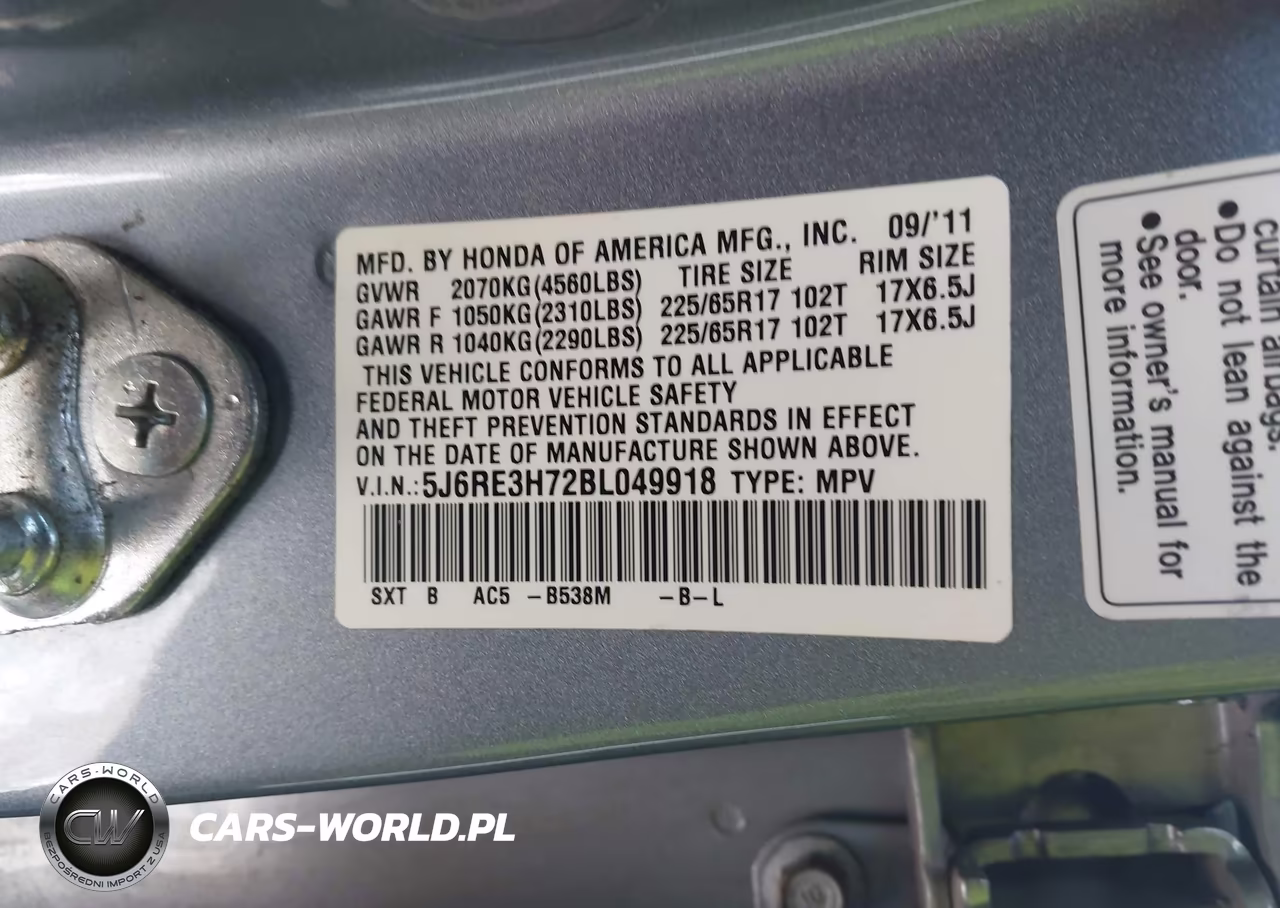 2011 Honda Cr-V Ex-L VIN:5J6RE3H72BL049918 - 9