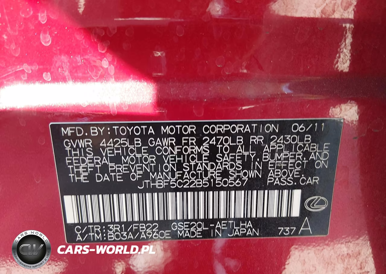 2011 Lexus Is 250 VIN:JTHBF5C22B5150567 - 9